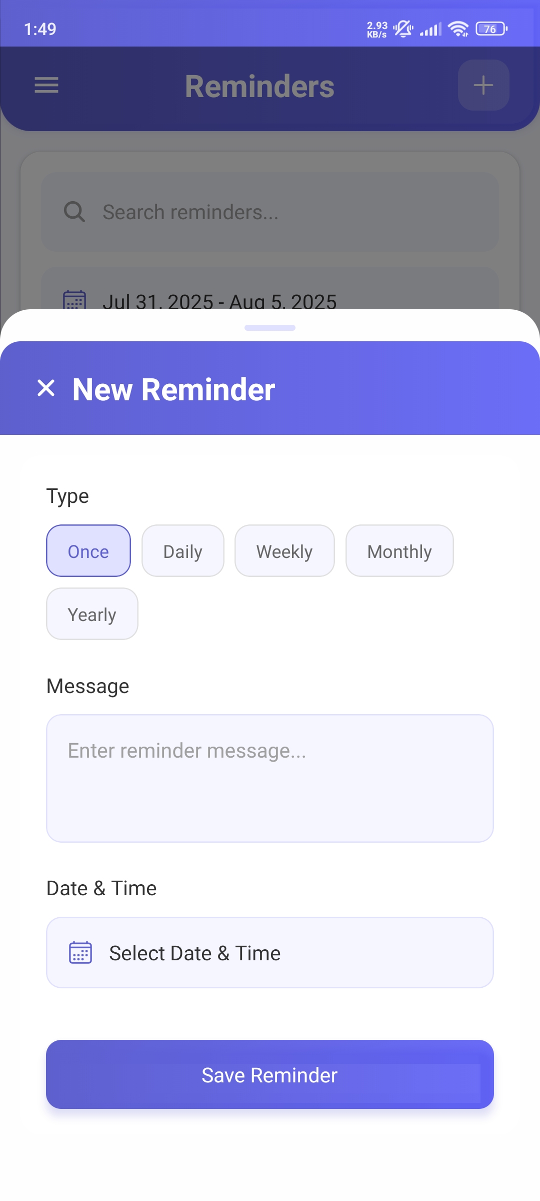 Create Reminder Interface
