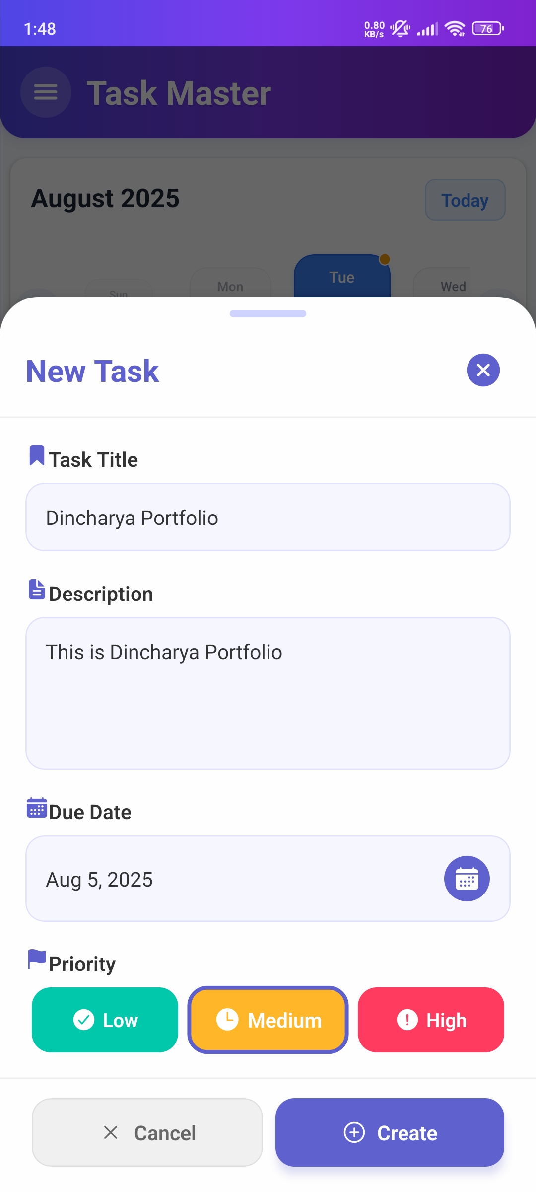 Task Creation Interface