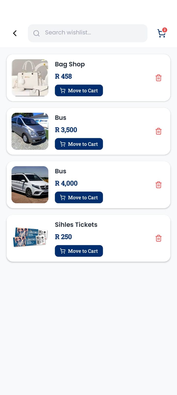 Wishlist & Reviews screen 1