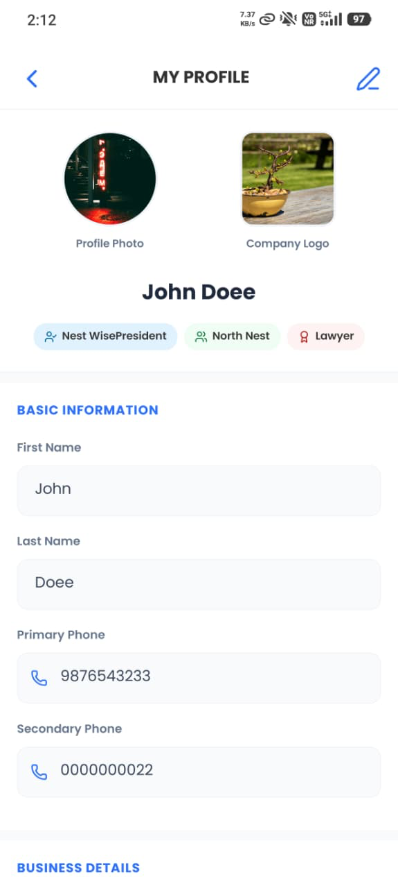Screenshot for App Interface – My Profile