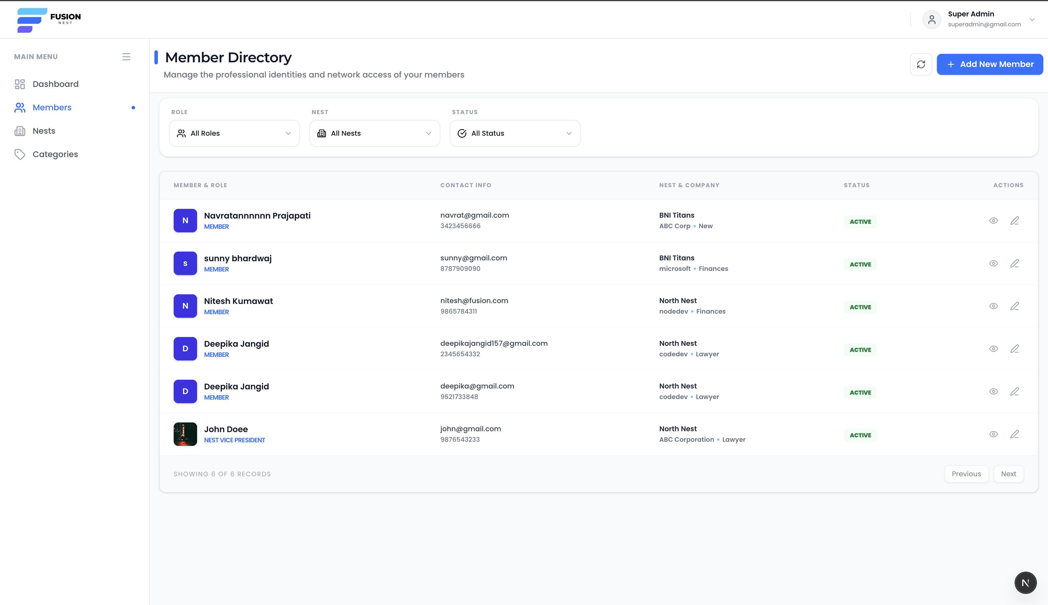 Screenshot for admin.fusionnest.com / members