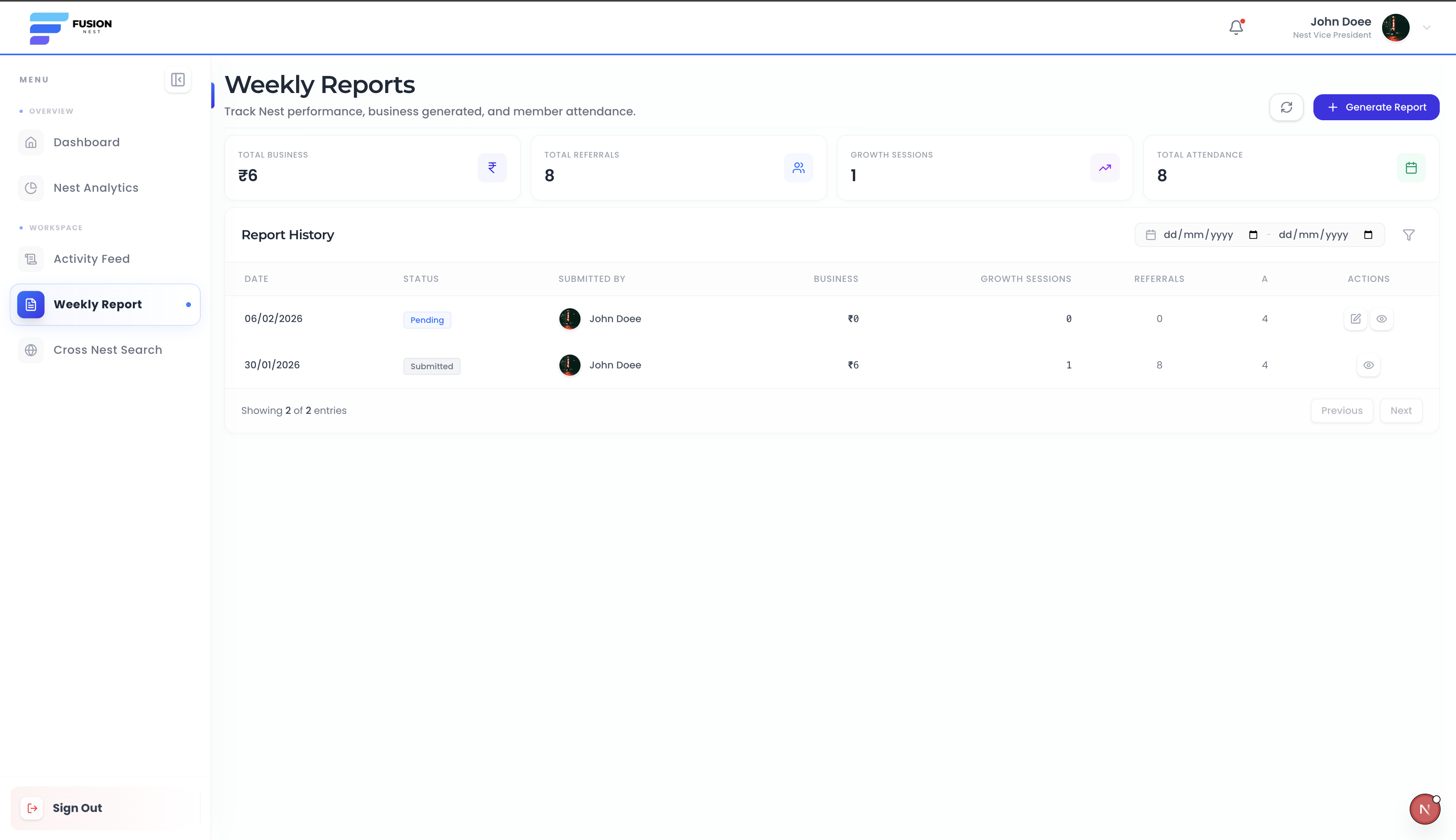 Screenshot for / reports