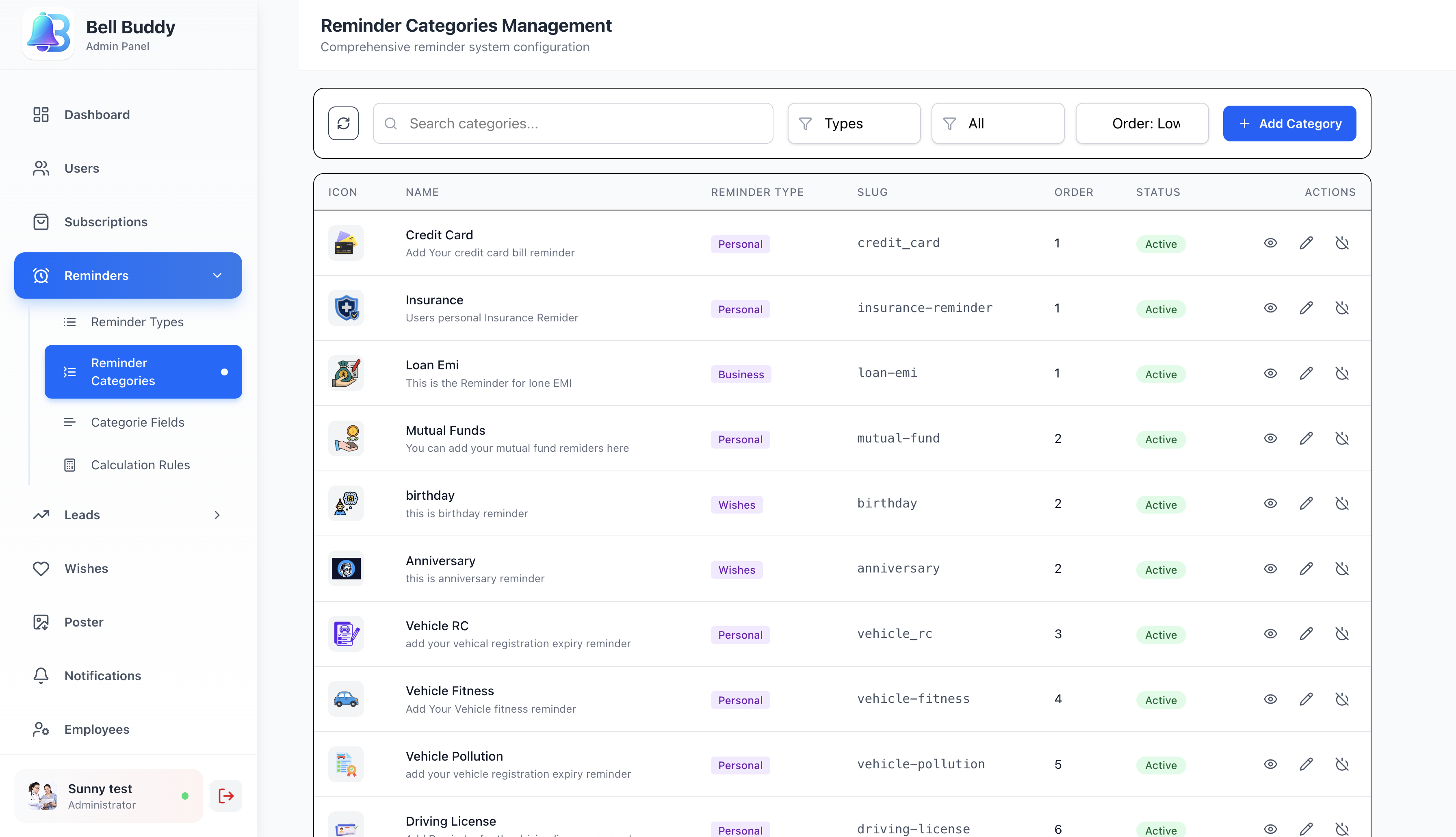 Dynamic Reminder Type & Category Control