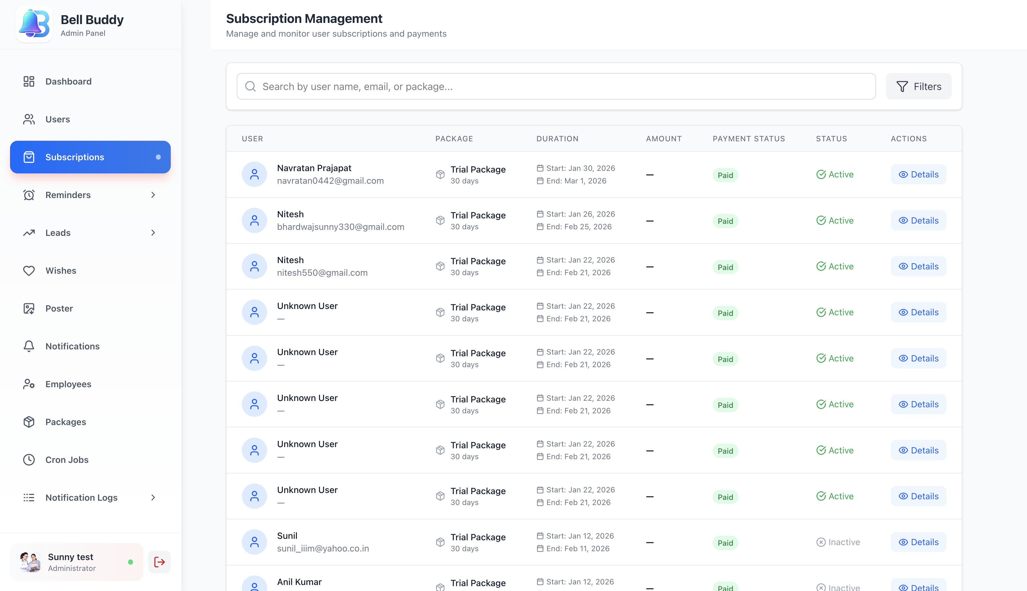 User Data & Subscription Control